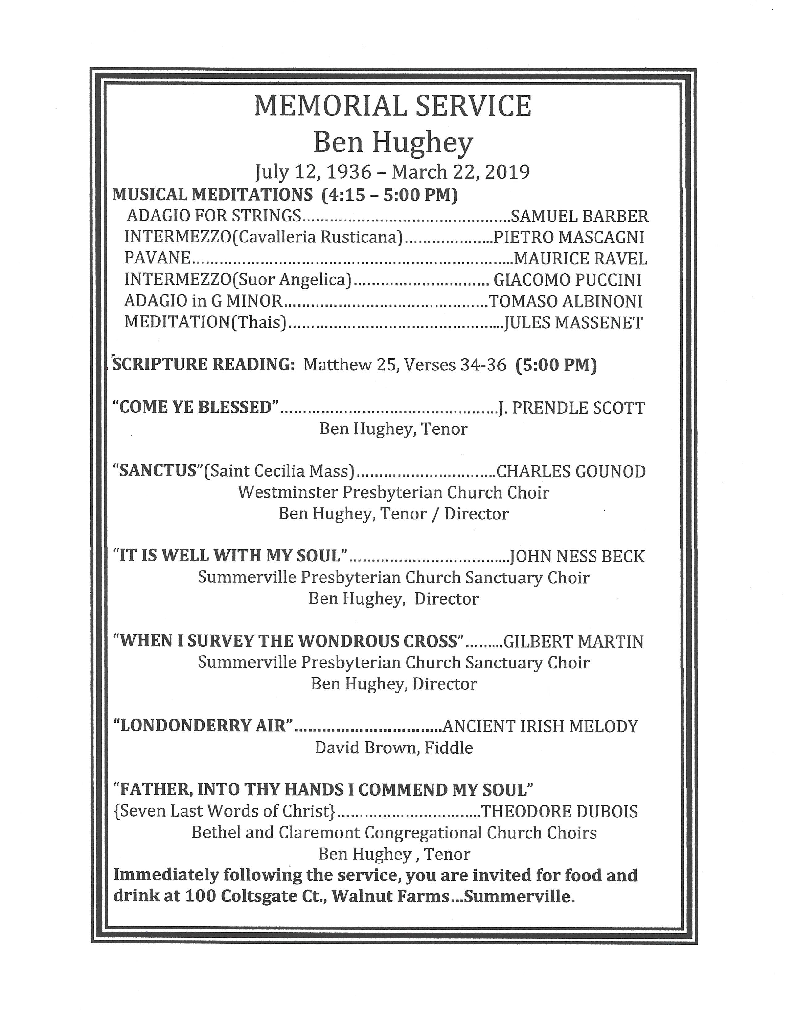Ben Hughey Memorial Program